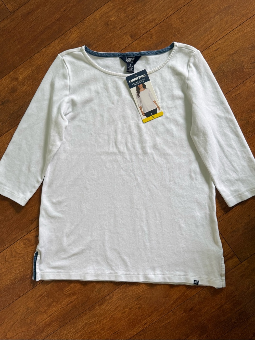 NWT Lands' End Classic 3/4 Sleeve Boat Neck Pima Cotton Tee-Size S